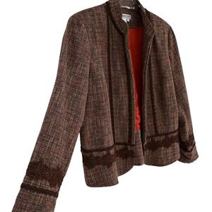 Coldwater Creek Brown Tweed Plaid Blazer Womens L Vintage-Inspired Classic Chic